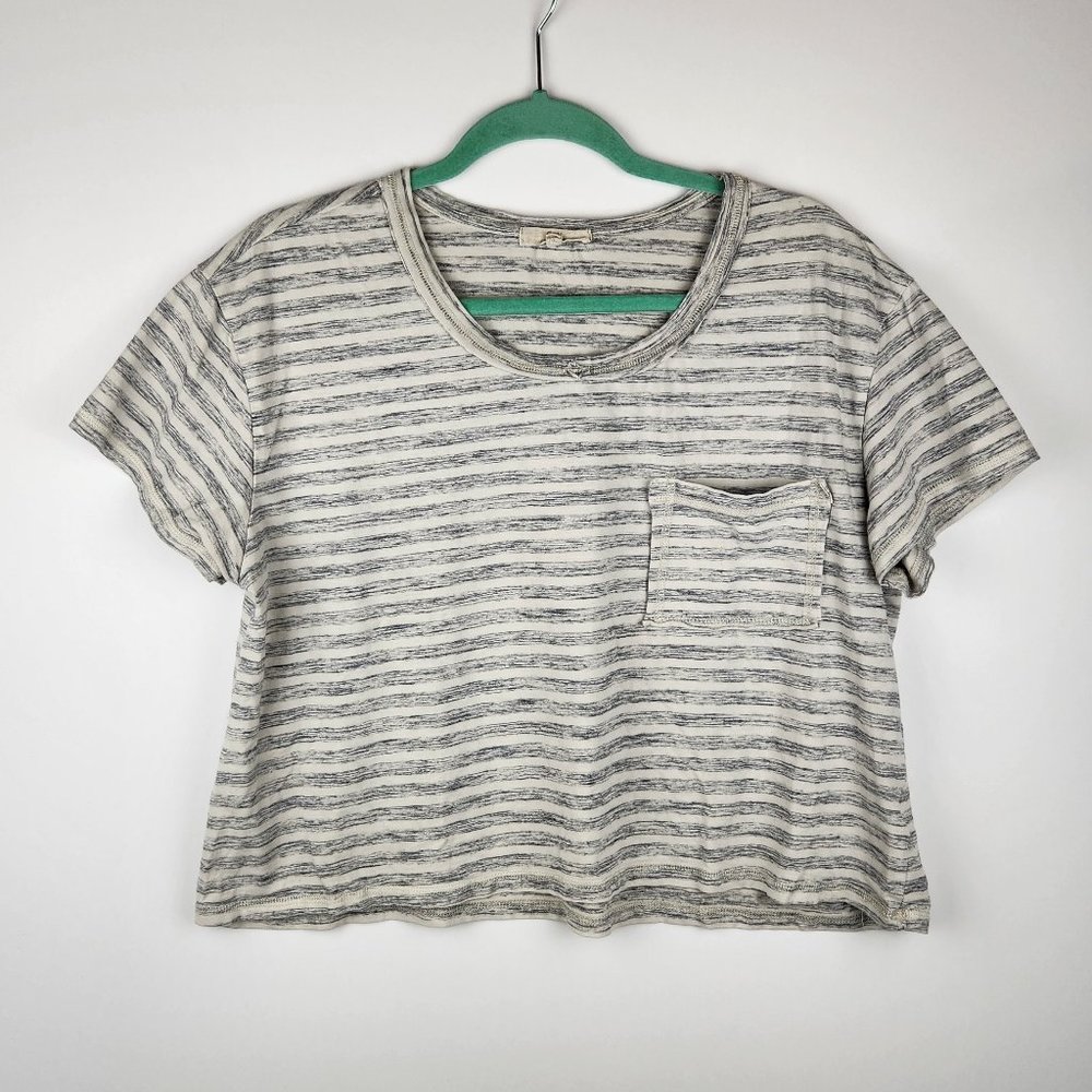 Chelsea & Violet C&V Striped Boxy Short Sleeve Crop Top Raw Hems sz M